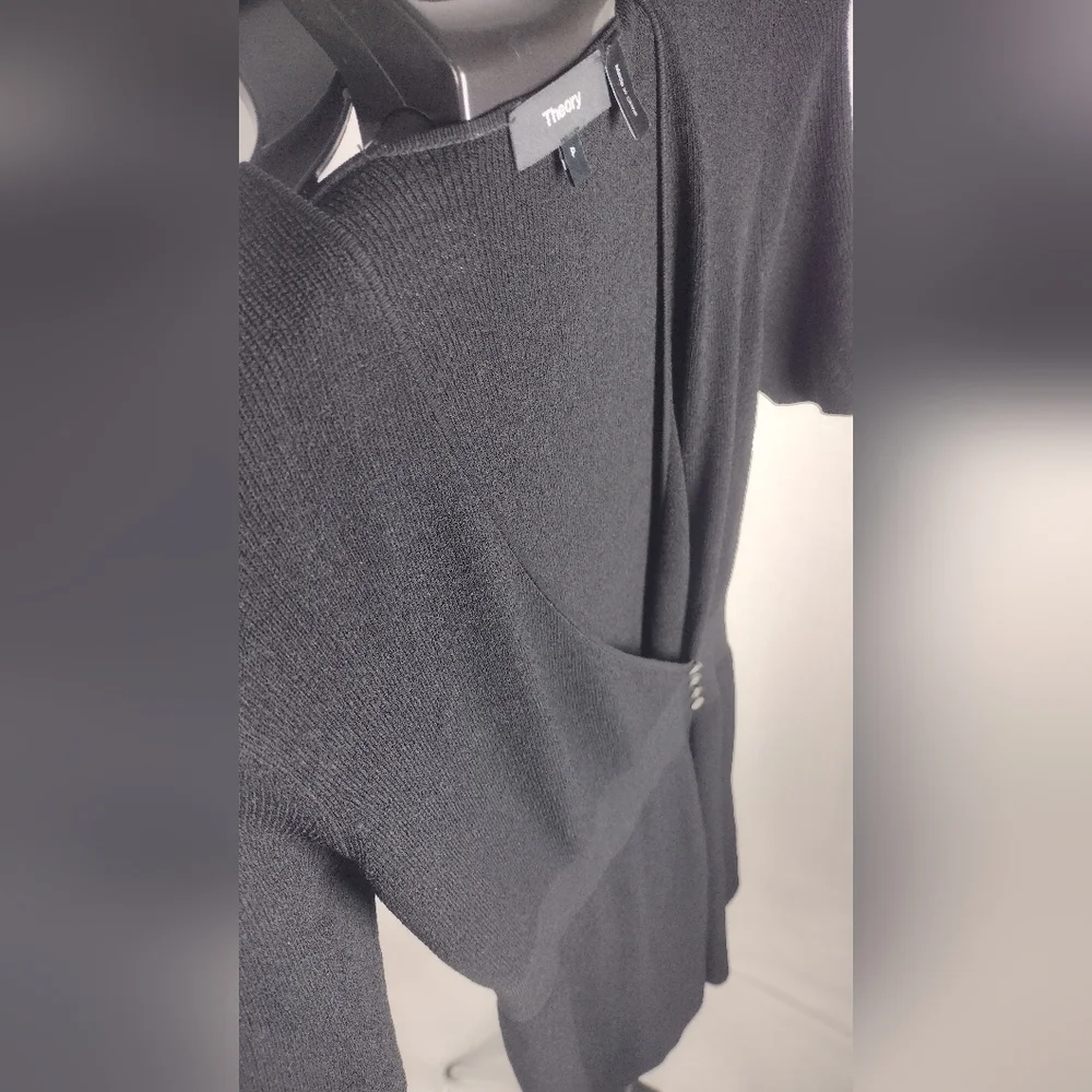 Theory 4 Button Wrap Sweater Knit Midi Dress Size P Black NWT 00 - 0